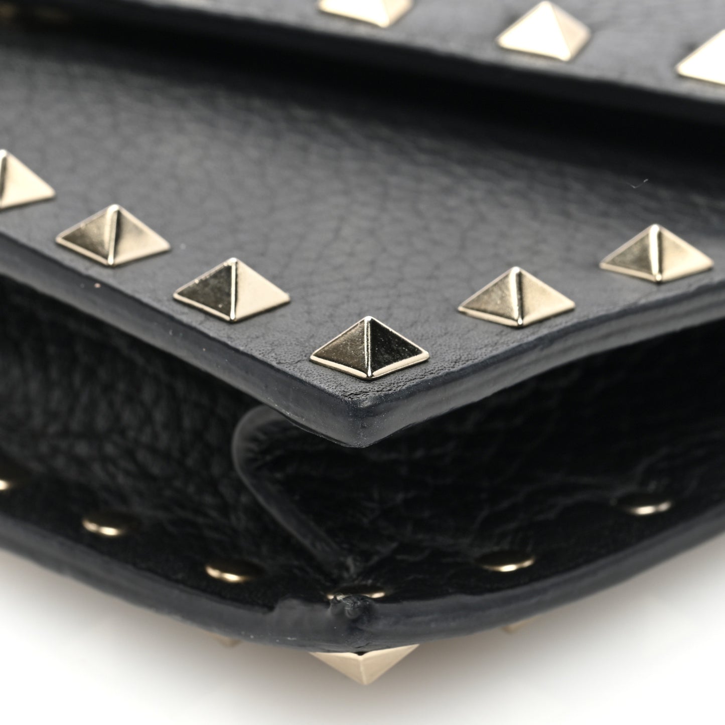 Pebbled Calfskin Rockstud Envelope Wallet on Chain Black