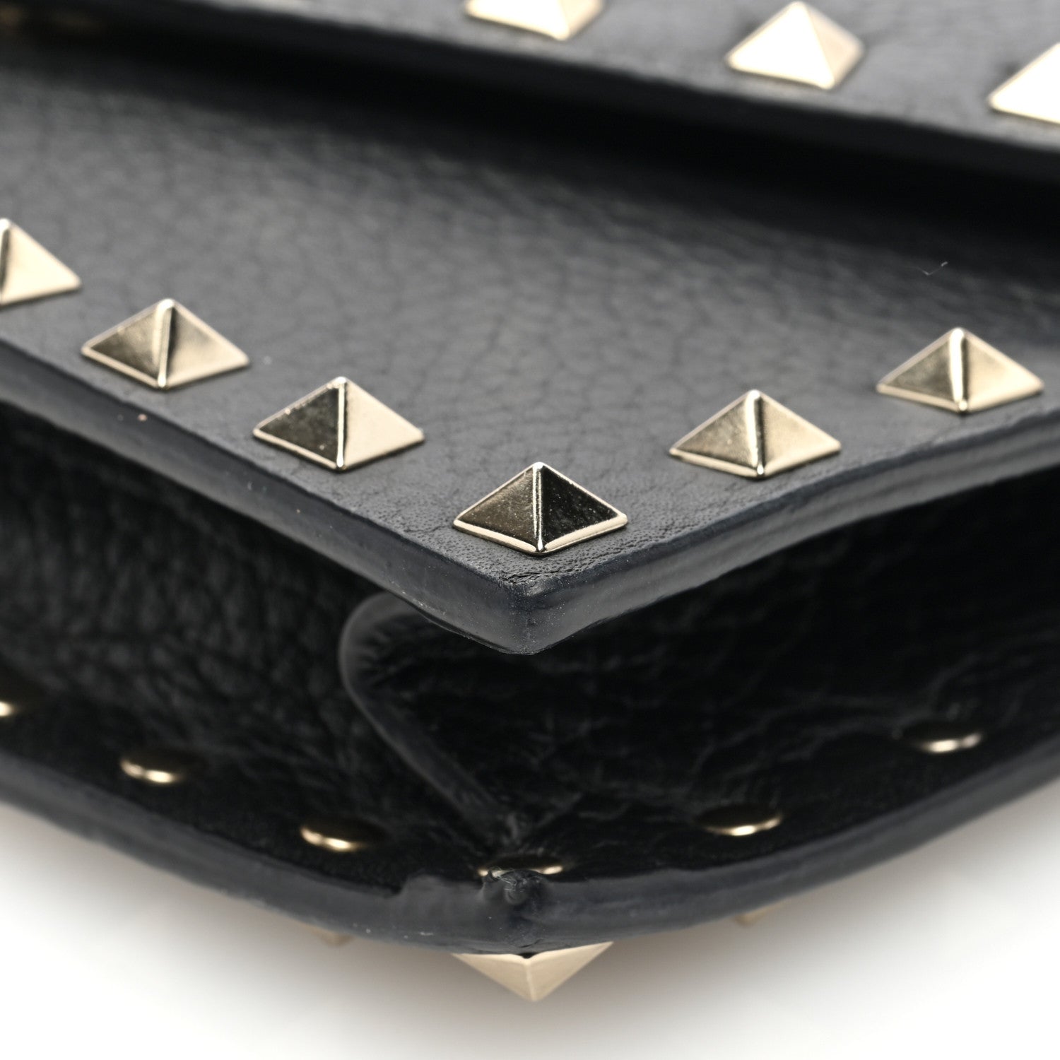 Valentino Garavani Pebbled Calfskin Rockstud Envelope Wallet on Chain Black 9 of 9
