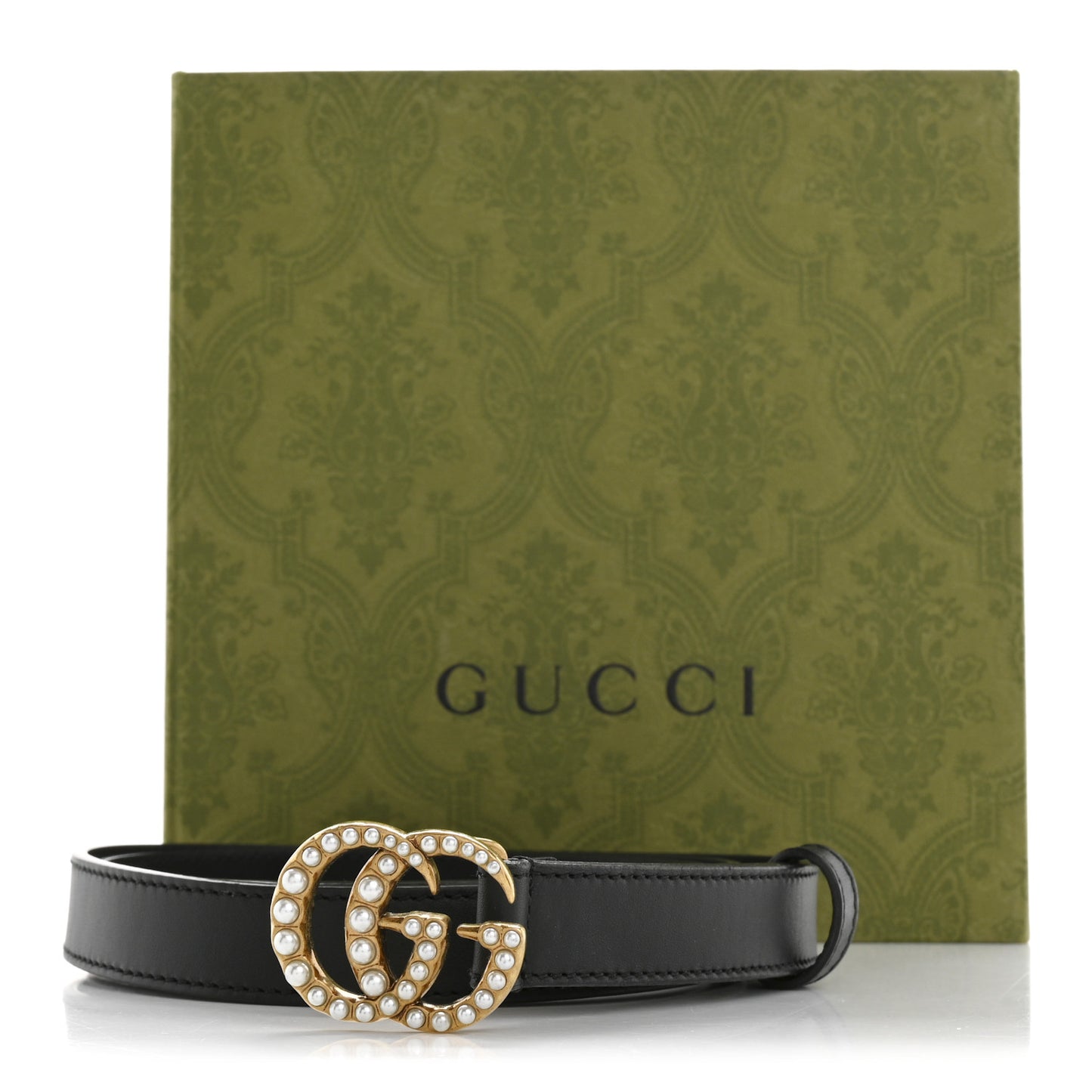 Calfskin Pearl Double G 20mm Belt 90 36 Black Cream