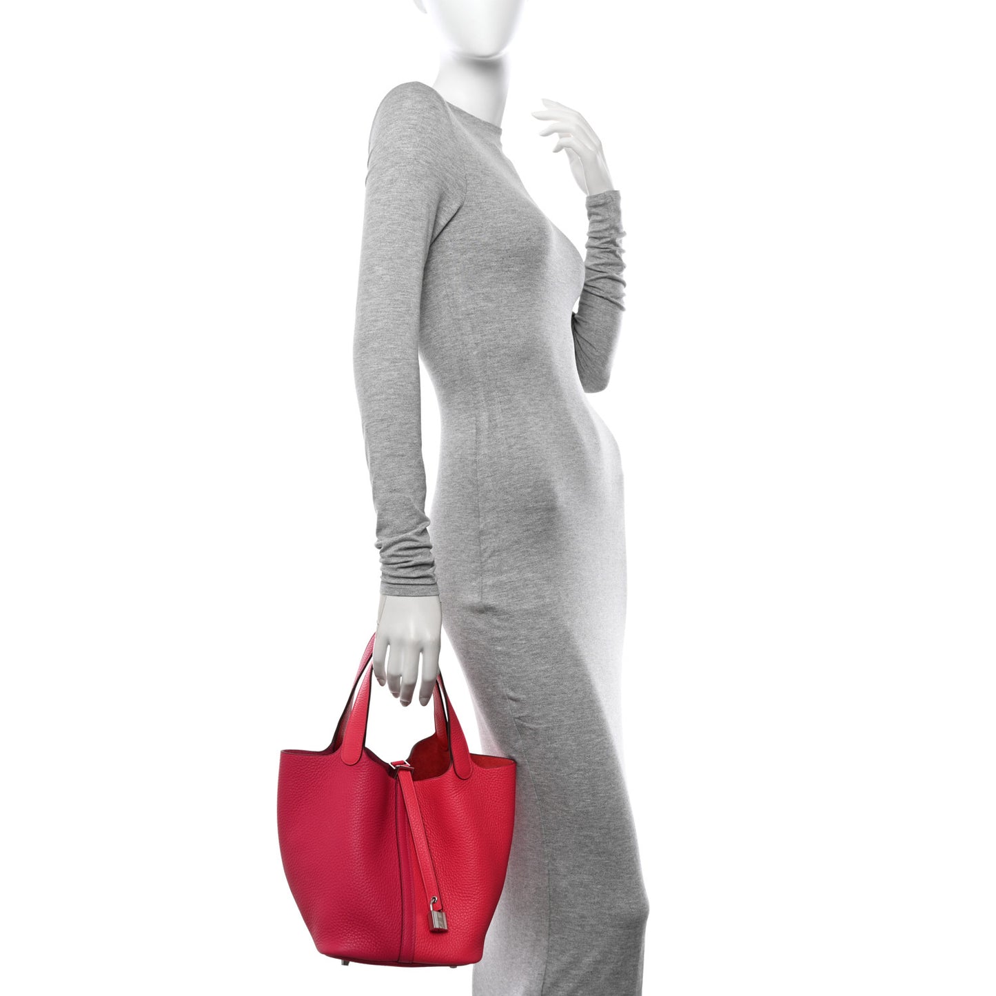 Taurillon Clemence Casaque Picotin Lock 22 MM Rose Extreme Rose Mexico Rouge De Coeur