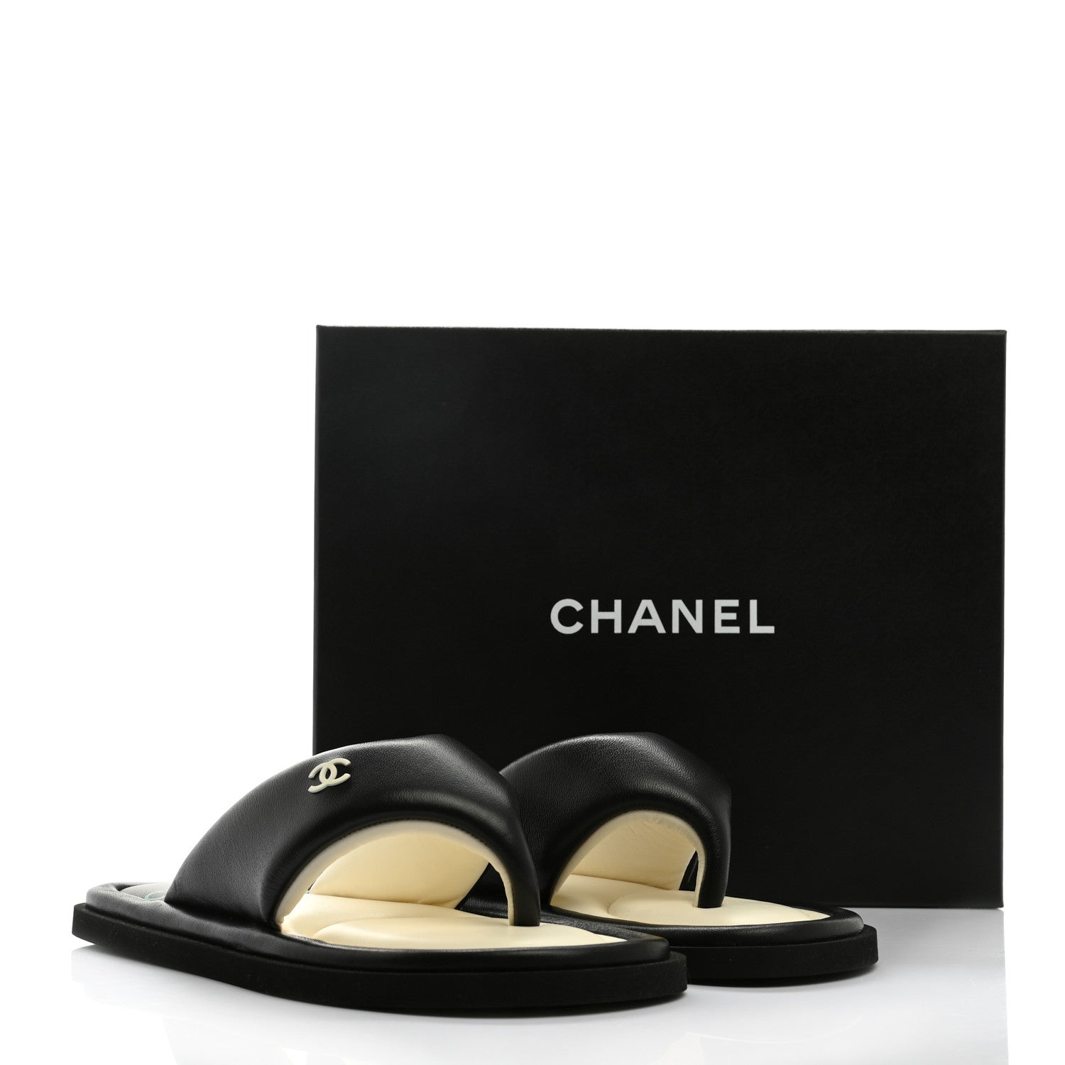 Chanel Lambskin CC Thong Sandals 38 Black 9 of 9