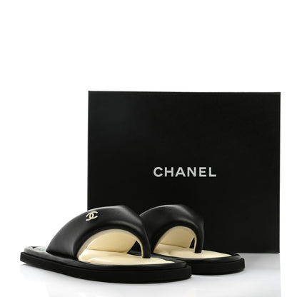 Chanel Lambskin CC Thong Sandals 38 Black 9 of 9