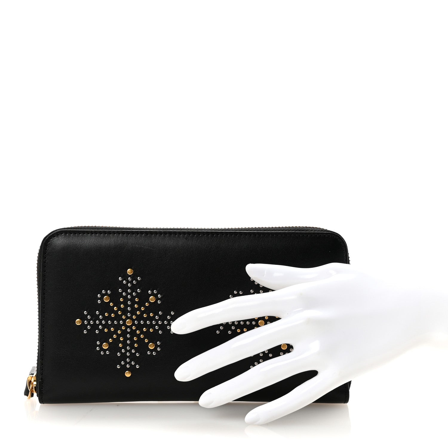 Burberry Calfskin Studded Snowflake Zip Around Wallet Black 2 of 7