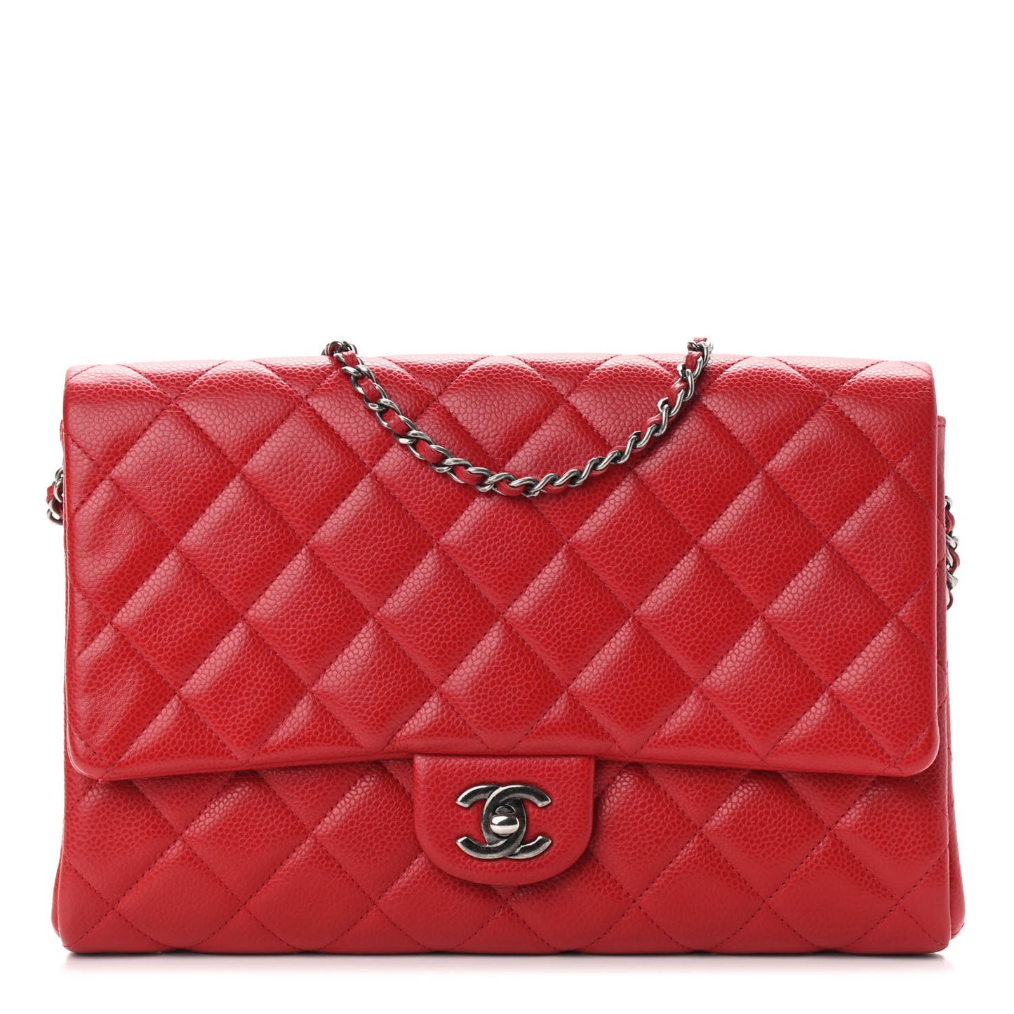 Caviar Quilted Clutch With Chain Flap Red