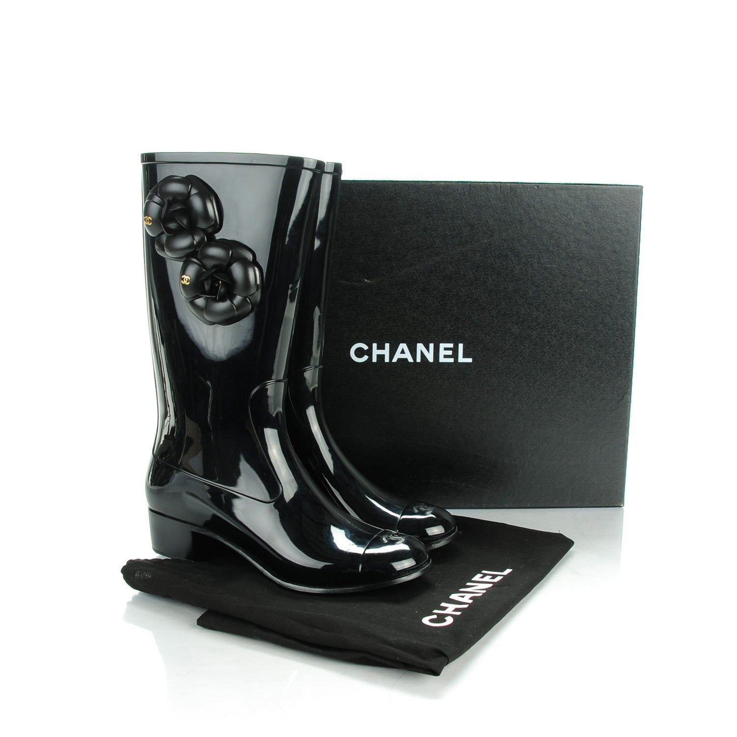 Chanel Rubber Camellia Rain Boots 38 Black 8 of 8