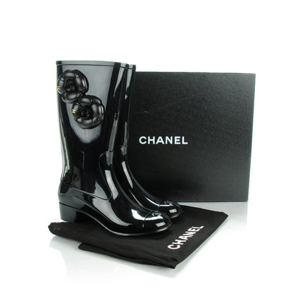Chanel Rubber Camellia Rain Boots 38 Black 8 of 8