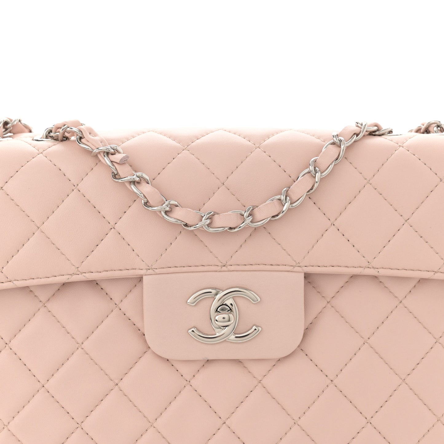Lambskin Quilted Jumbo Chanel by 4 Flap Light Beige