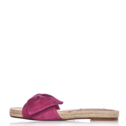 Valentino Garavani Suede Tropical Bow Espadrille Flat Slide Sandals 35.5 Deep Cyclamin 1 of 9