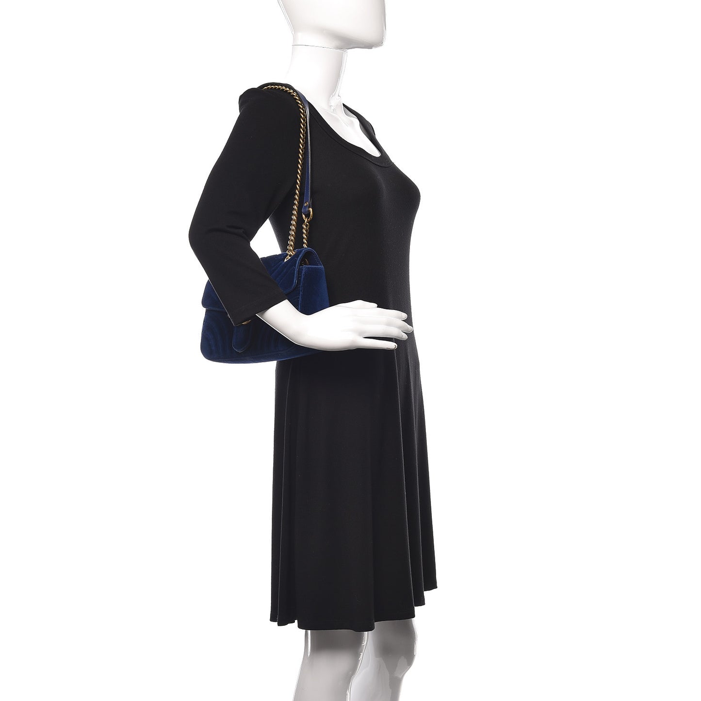 Velvet Matelasse Small GG Marmont Shoulder Bag Cobalt Blue