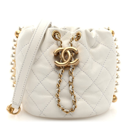 Chanel Calfskin Quilted Pearl Mini About Pearls Drawstring Bucket Bag White 1 of 10