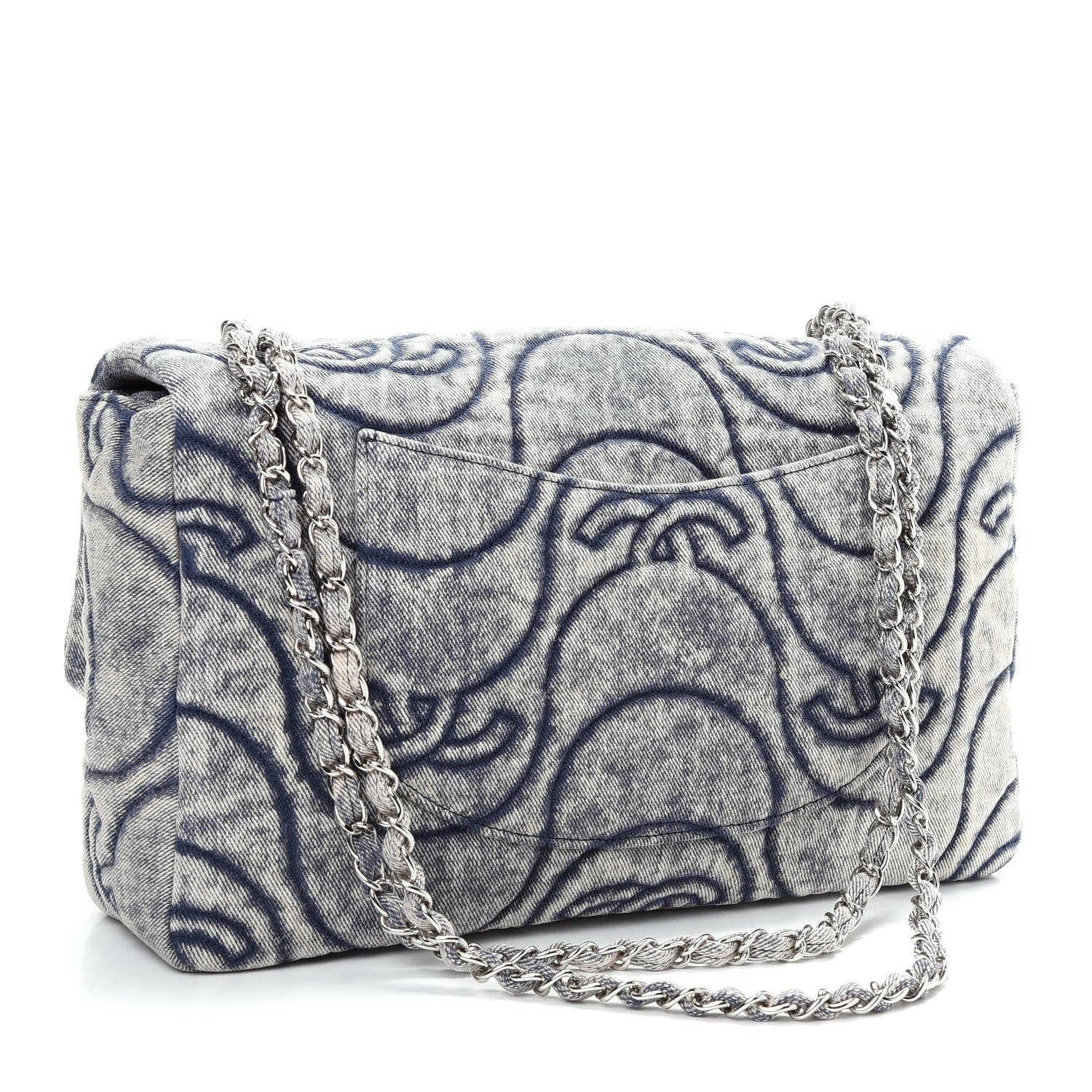 Chanel Denim Embossed CC Logo Print Jumbo Single Flap Blue 3 of 10