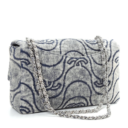 Chanel Denim Embossed CC Logo Print Jumbo Single Flap Blue 3 of 10
