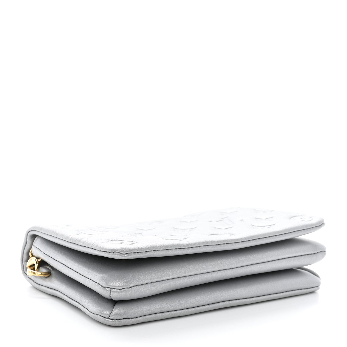 Metallic Lambskin Embossed Monogram Pochette Coussin Silver