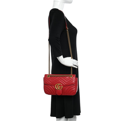 Gucci Calfskin Matelasse Small GG Marmont Shoulder Bag Hibiscus Red 2 of 12