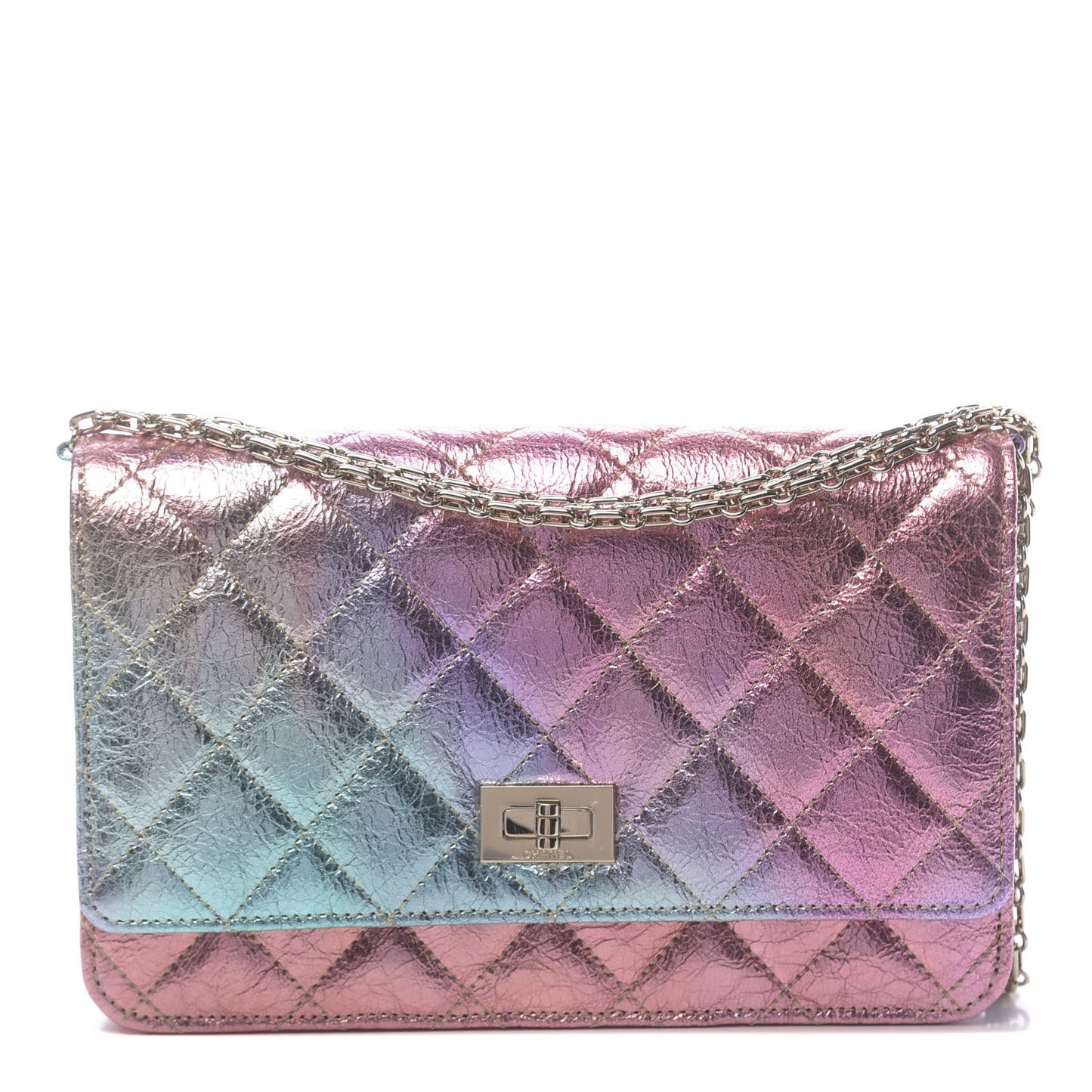 Metallic Goatskin Quilted 2.55 Reissue Wallet on Chain WOC Multicolor