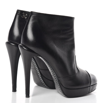 Chanel Goatskin Cap Toe Short Ankle Boots 38.5 Black 4 of 17