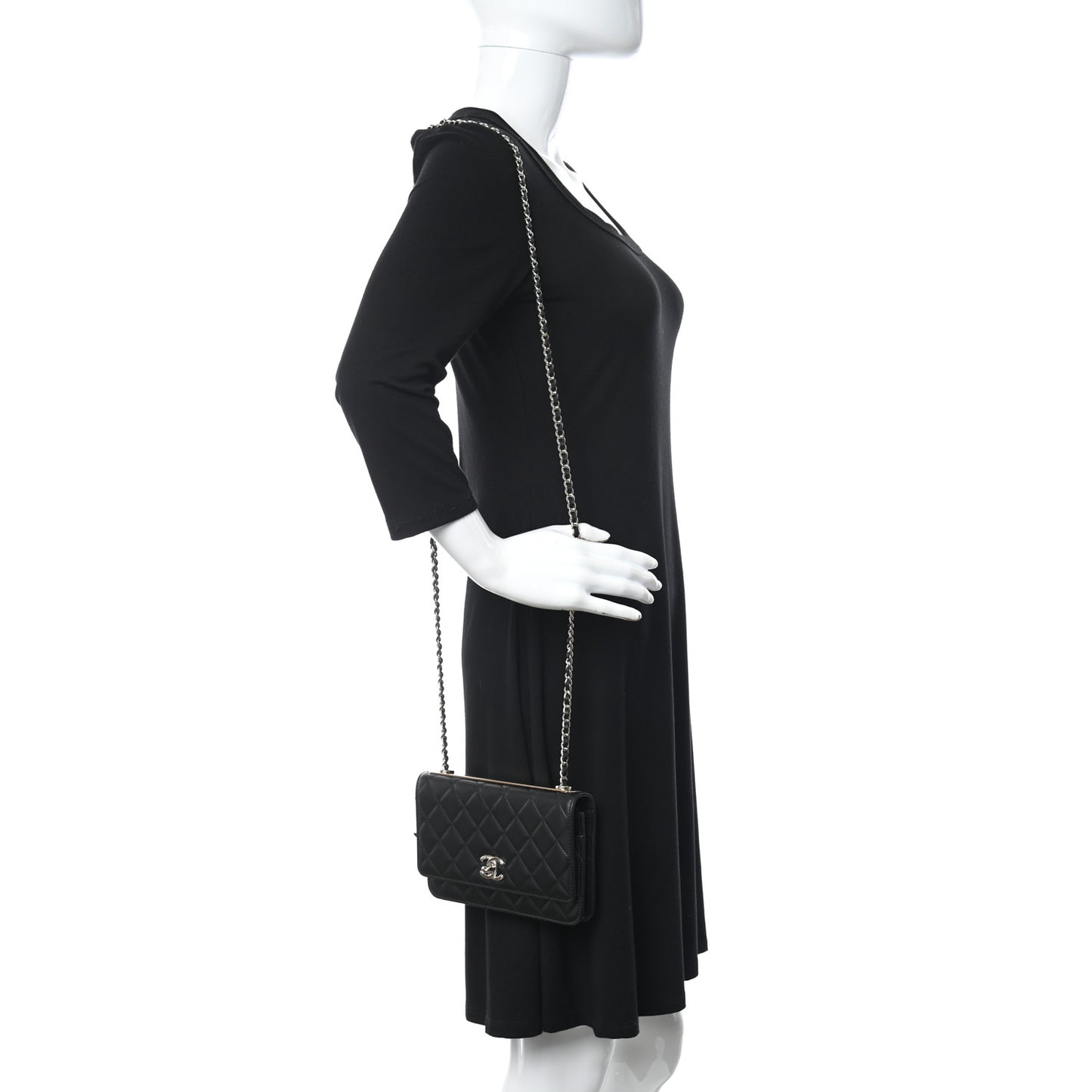 Lambskin Quilted Trendy CC Wallet On Chain WOC Black