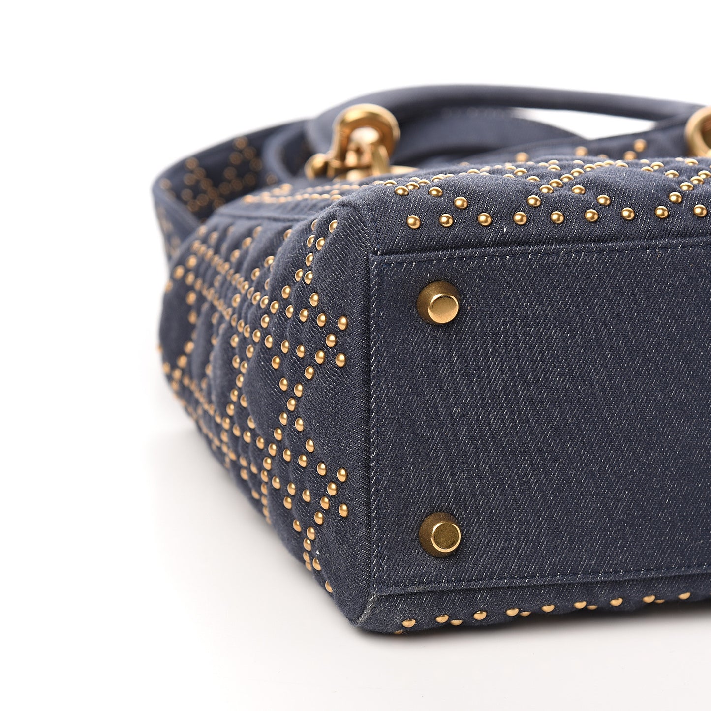 Canvas Cannage Studded Medium Supple Lady Dior Blue