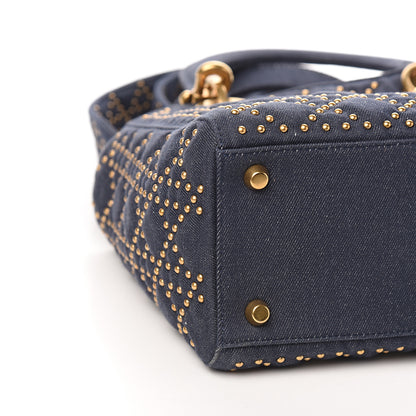 Christian Dior Canvas Cannage Studded Medium Supple Lady Dior Blue 7 of 9