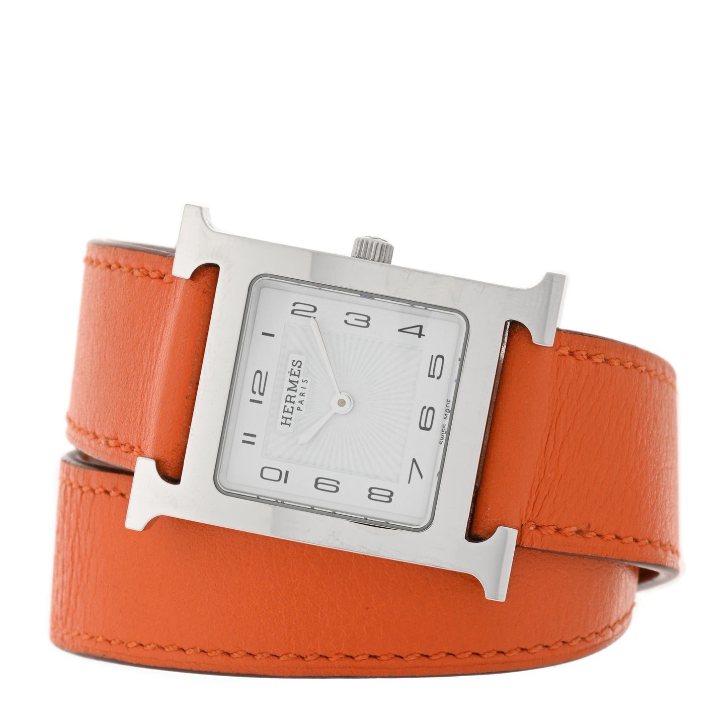 Stainless Steel Swift 26mm Heure H Hour Double Tour Quartz Watch Orange