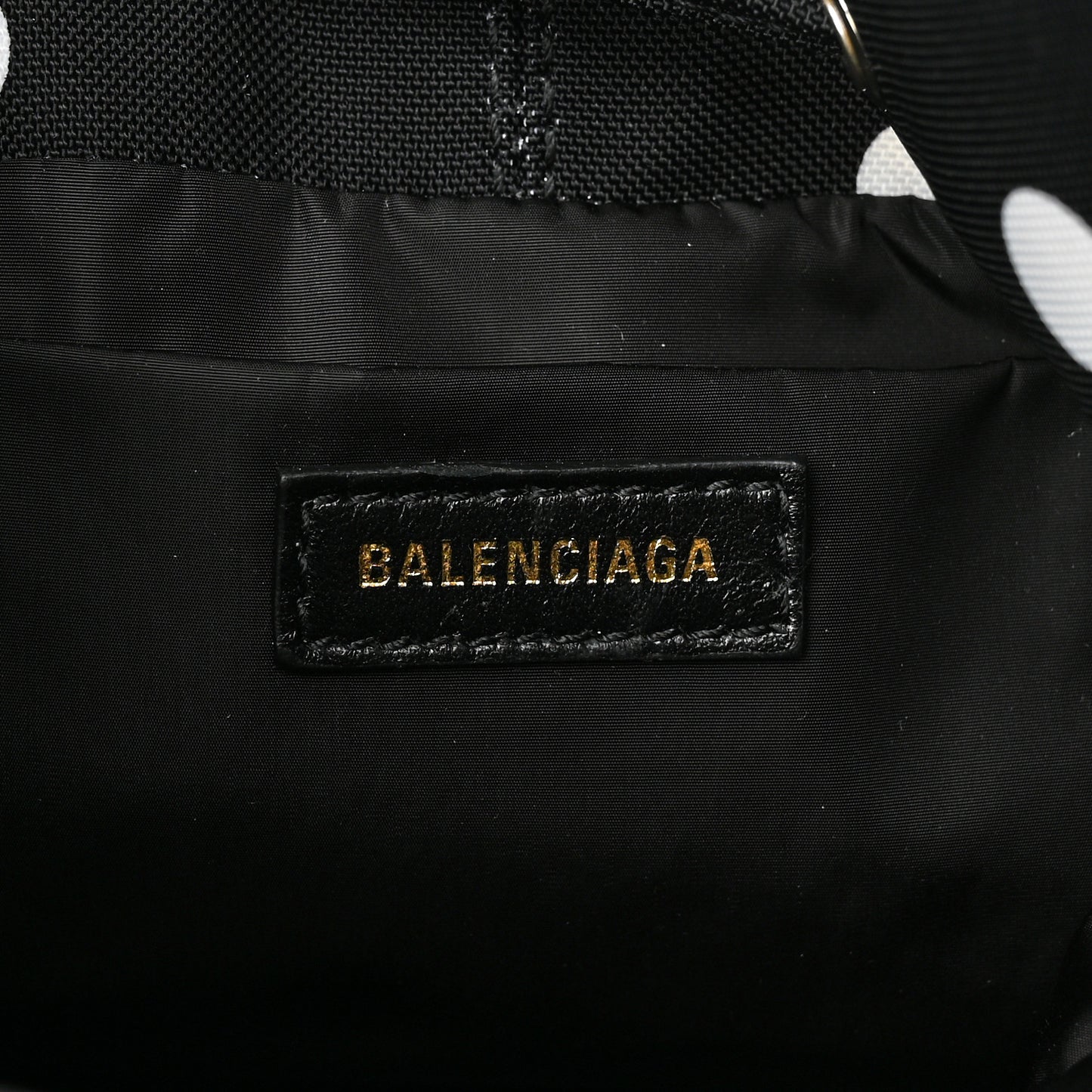 Recycled Sport Nylon Polka Dot Logo Embroidered Wheel Drawstring Bucket Bag XS Black White