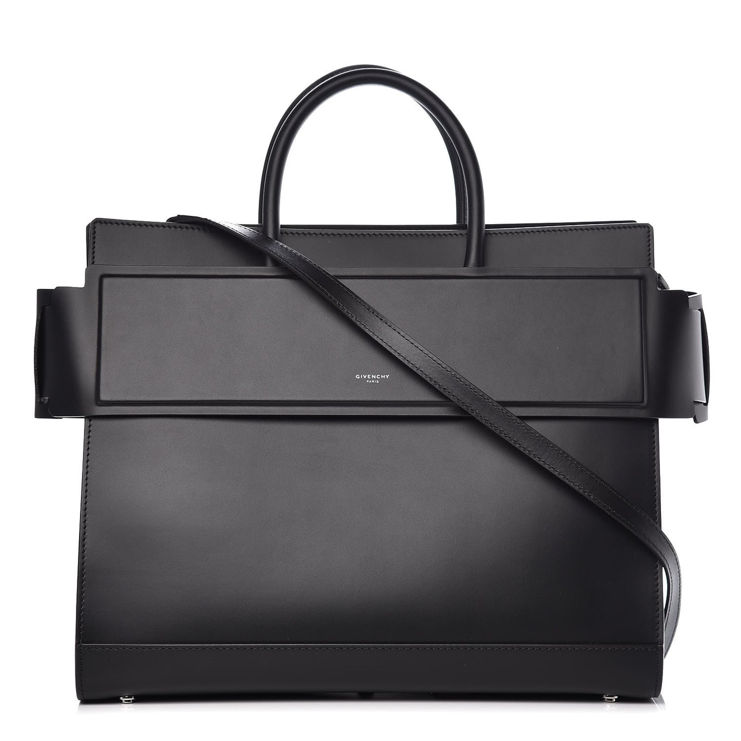 Smooth Calfskin Medium Horizon Satchel Black
