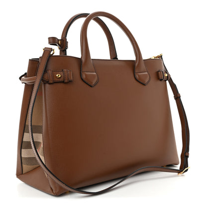 Burberry Grainy Calfskin House Check Medium Banner Tote Tan 3 of 11