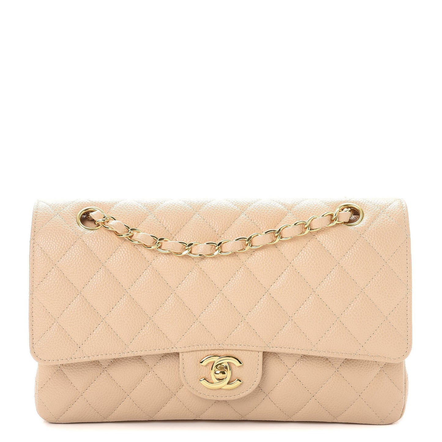 Caviar Quilted Medium Double Flap Beige Clair