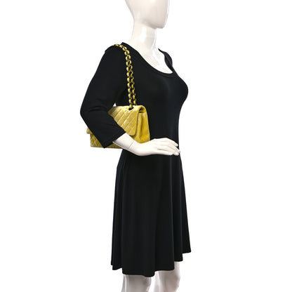 Chanel Velvet Quilted Medium Double Flap Yellow 3 of 13