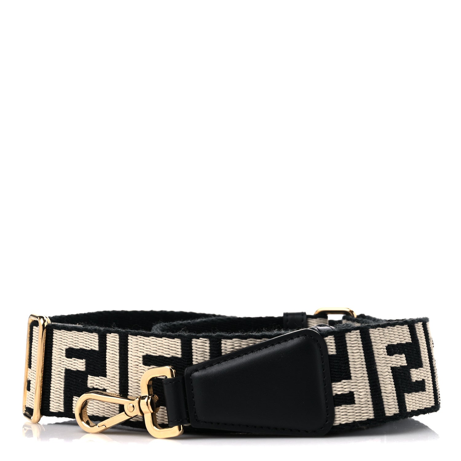 Fendi Jacquard Ribbon Vitello King FF Bi-Color Intreccio Adjustable Strap You Black White 1 of 4