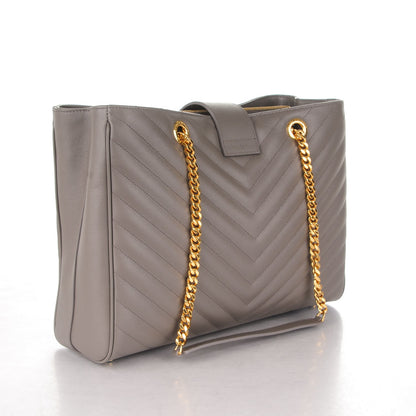 Saint Laurent Grain De Poudre Matelasse Chevron Monogram Shopping Bag Fog 3 of 7