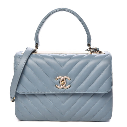 Chanel Lambskin Chevron Quilted Small Trendy CC Flap Dual Handle Bag Blue 1 of 11