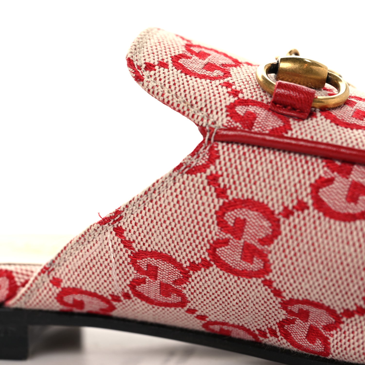 Gucci Canvas GG Monogram Horsebit Womens Princetown Slippers 36.5 Gardenia Hibiscus Red 10 of 11