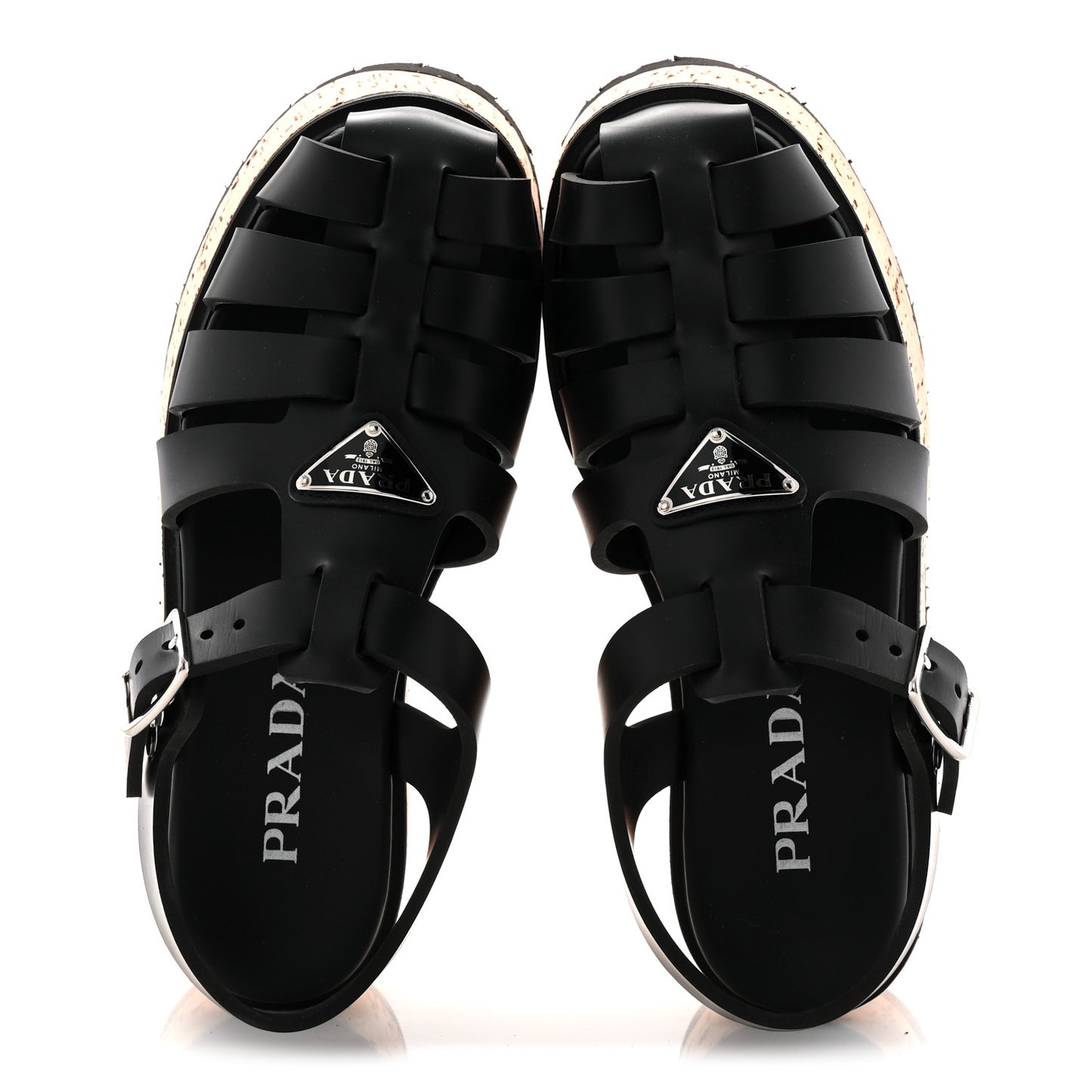 Foam Rubber Cork Triangle Logo Platform Cage Sandals 38 Black