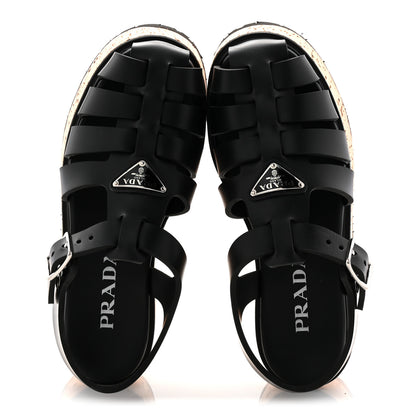 Prada Foam Rubber Cork Triangle Logo Platform Cage Sandals 38 Black 5 of 10