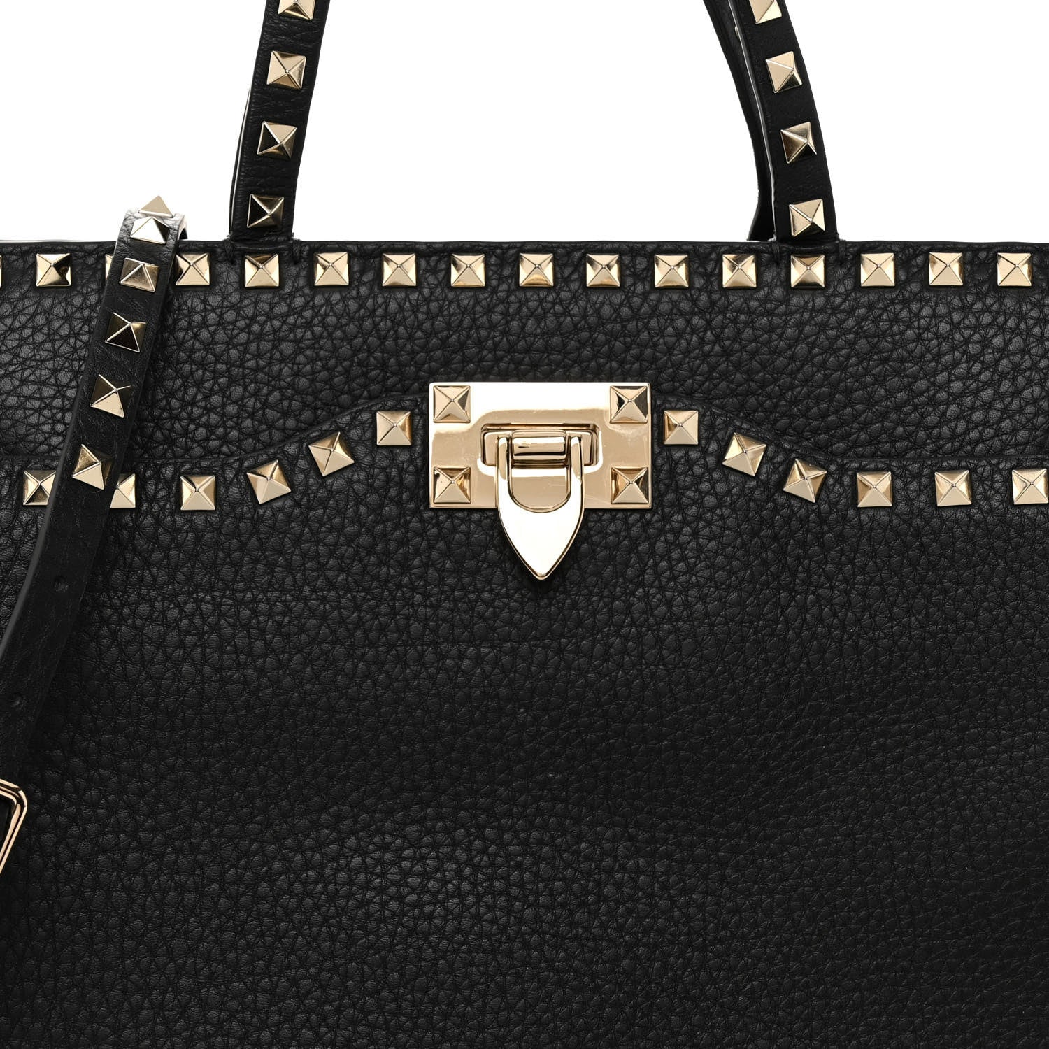 Valentino Garavani VALENTINO GARAVANI Grained Calfskin Rockstud Flip Lock Tote Black 7 of 11