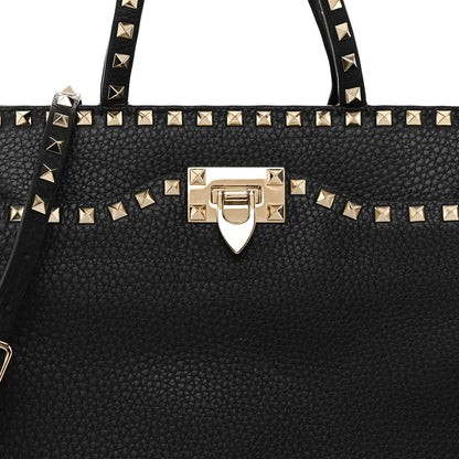 Valentino Garavani VALENTINO GARAVANI Grained Calfskin Rockstud Flip Lock Tote Black 7 of 11