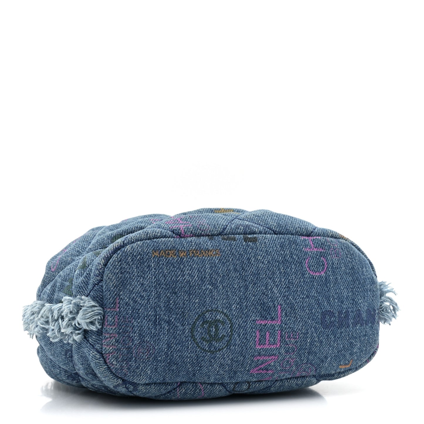 Denim Quilted Small Mood Bucket With Chain Blue Multicolor