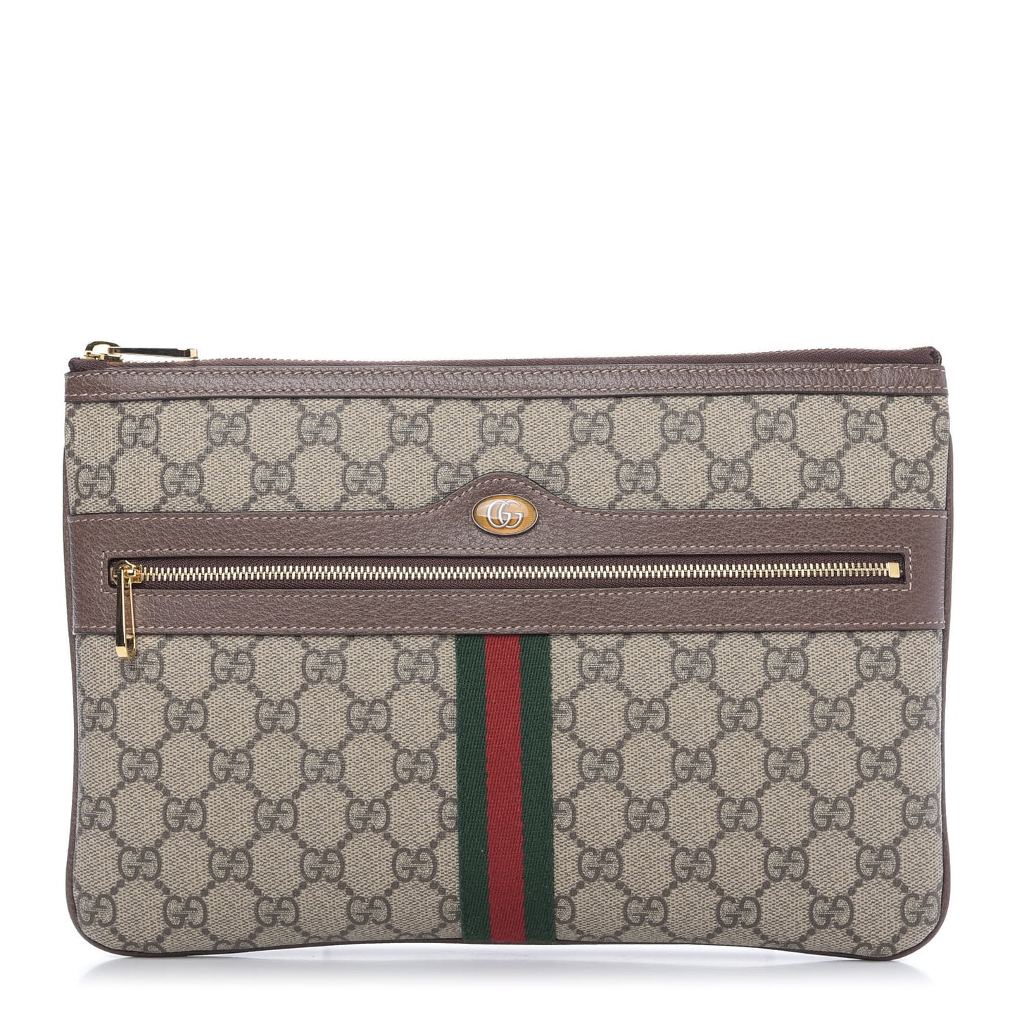 GG Supreme Monogram Large Ophidia Pouch Clutch Brown