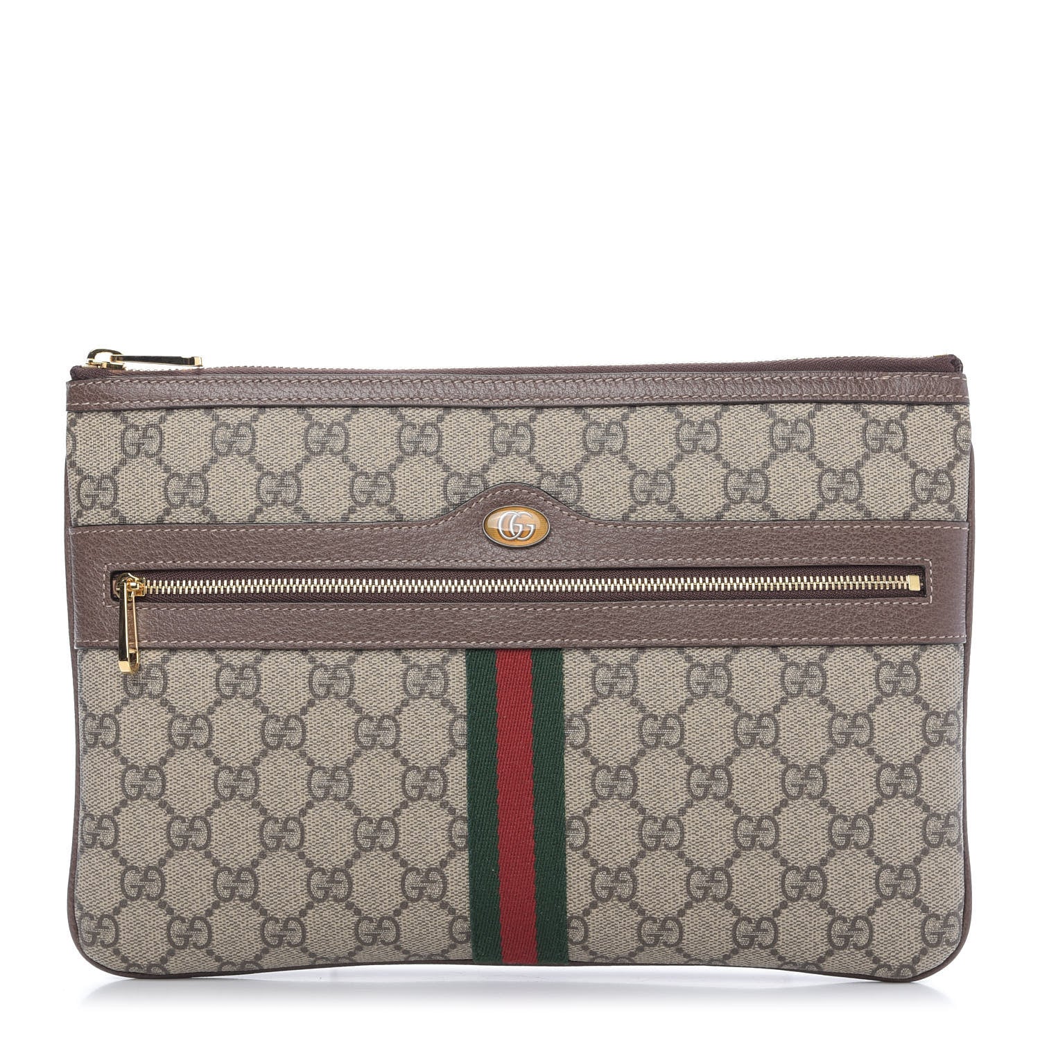 Gucci GG Supreme Monogram Large Ophidia Pouch Clutch Brown 1 of 9