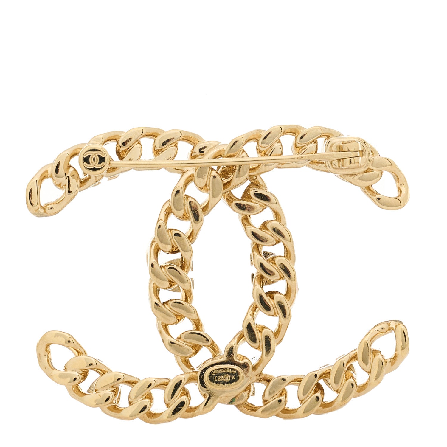 Chanel Metal Crystal Chain CC Brooch Gold 3 of 4