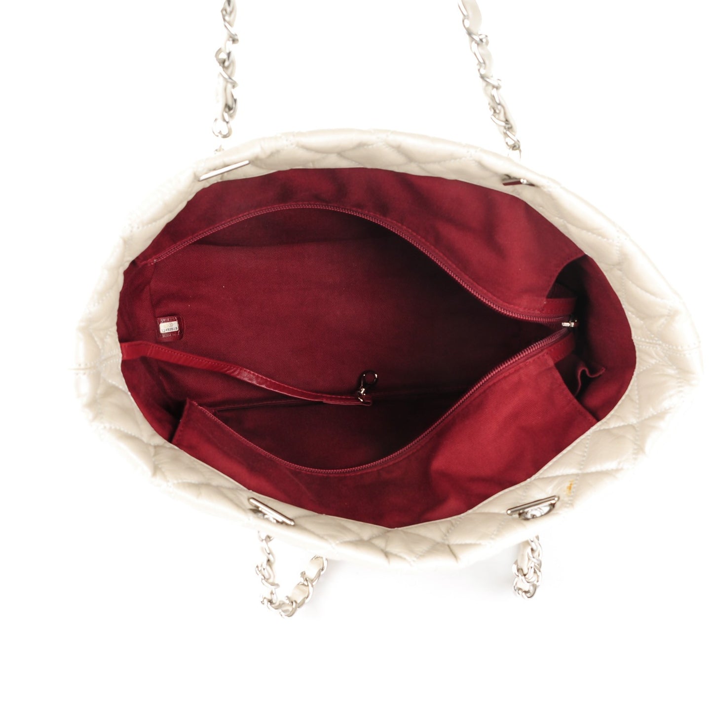 Aged Calfskin Quilted Large Cotton Club Tote Pearl