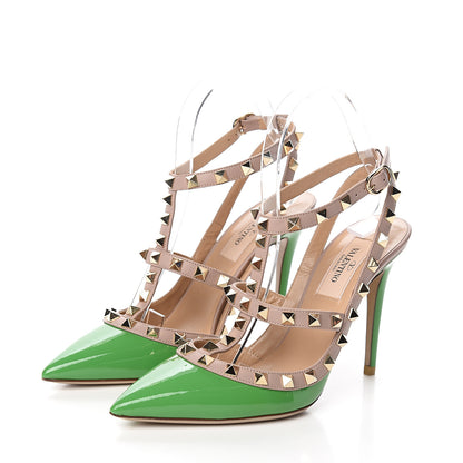 Valentino Garavani Patent Nappa Rockstud Ankle Strap 100mm Pumps 36.5 Green Poudre 3 of 8
