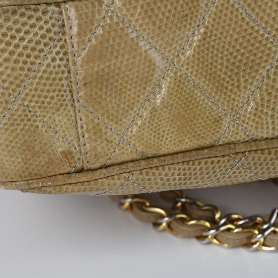 Lizard Quilted Tassel Camera Case Beige