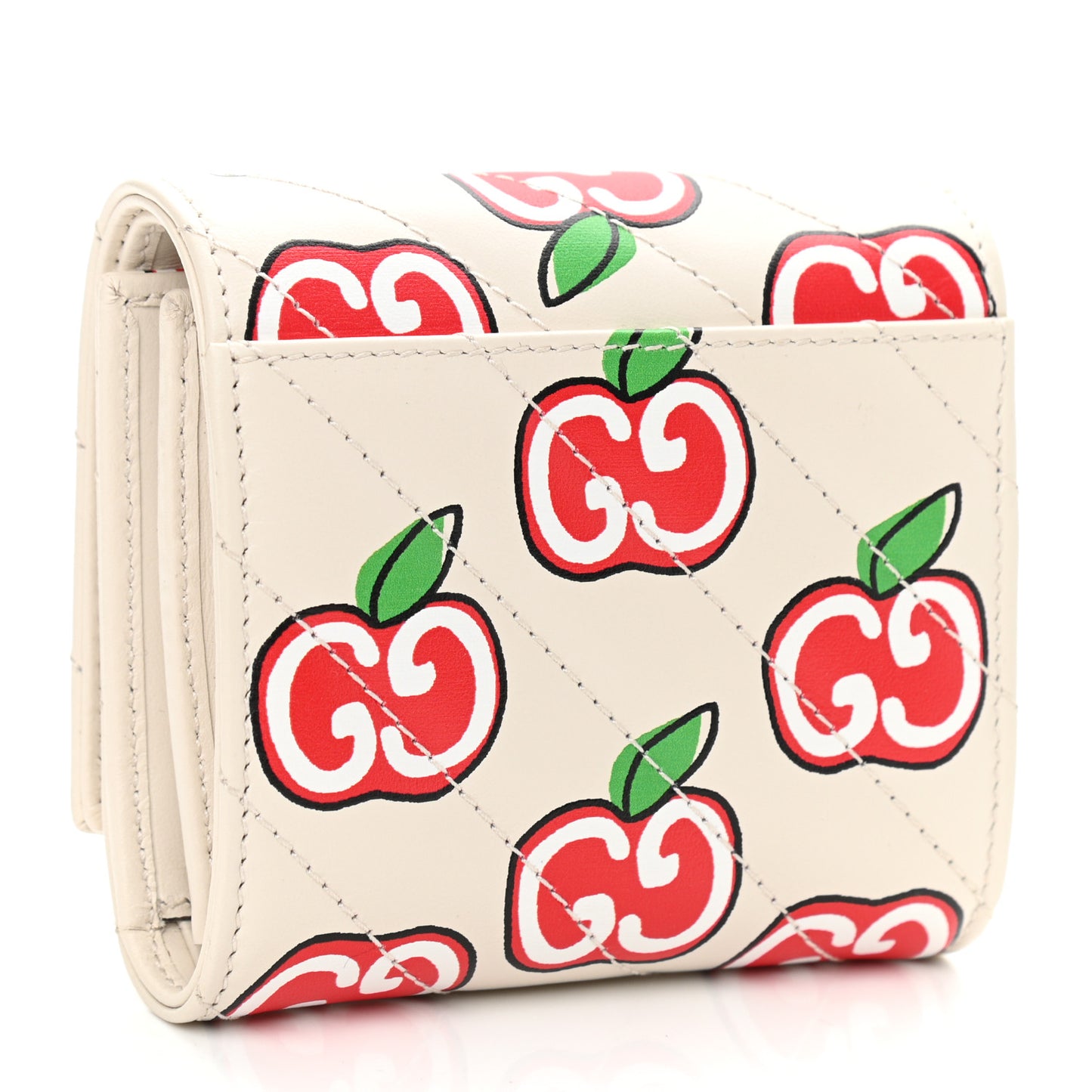 Calfskin Matelasse Diagonal GG Apple GG Marmont Medium Wallet Ivory