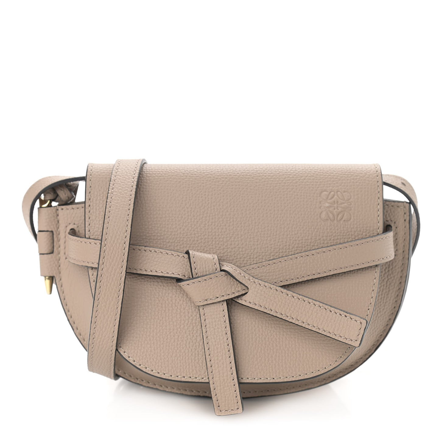Pebble Grain Calfskin Mini Gate Dual Bag Light Oat