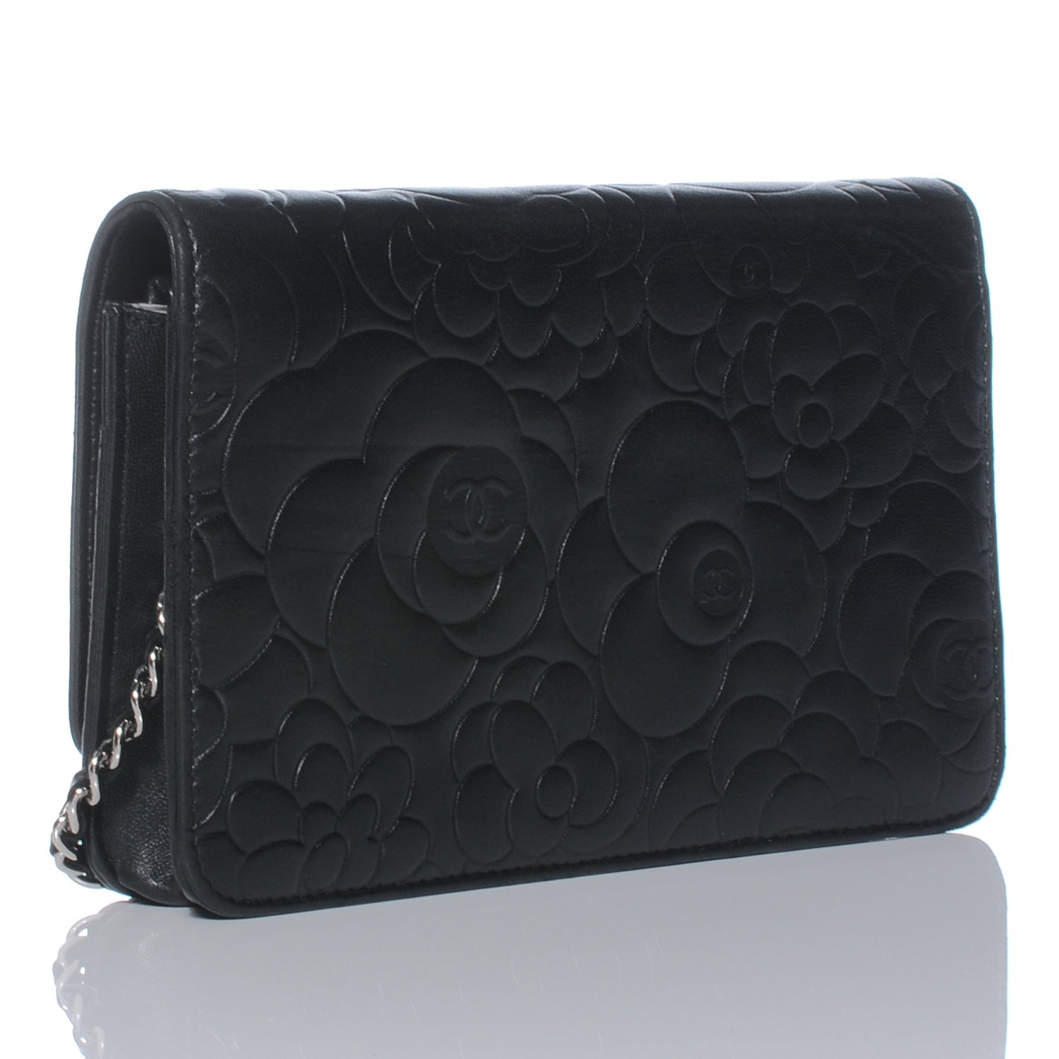Chanel Lambskin Camellia Wallet on Chain WOC Black 3 of 7