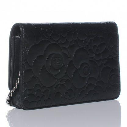 Chanel Lambskin Camellia Wallet on Chain WOC Black 3 of 7