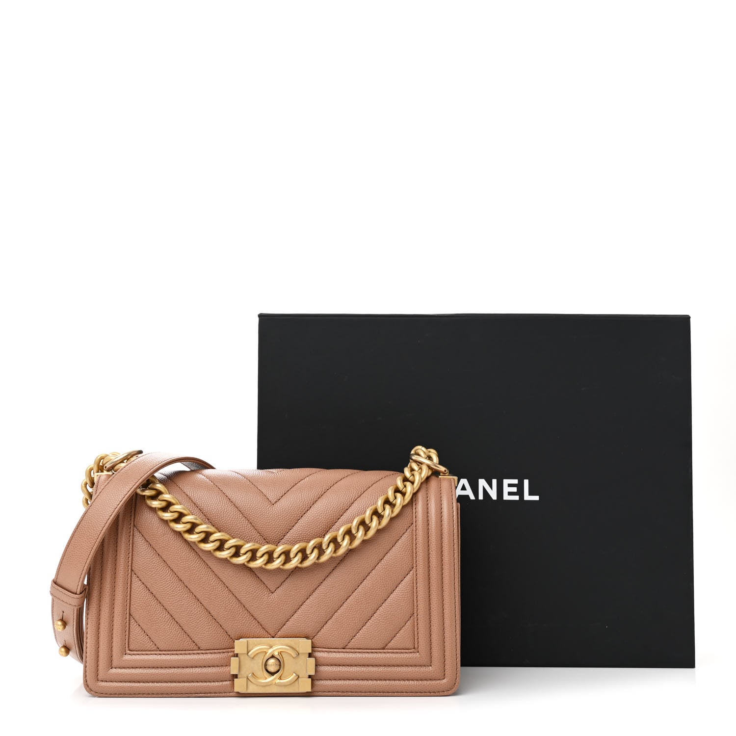 Chanel Caviar Chevron Quilted Medium Boy Flap Brown 11 of 11