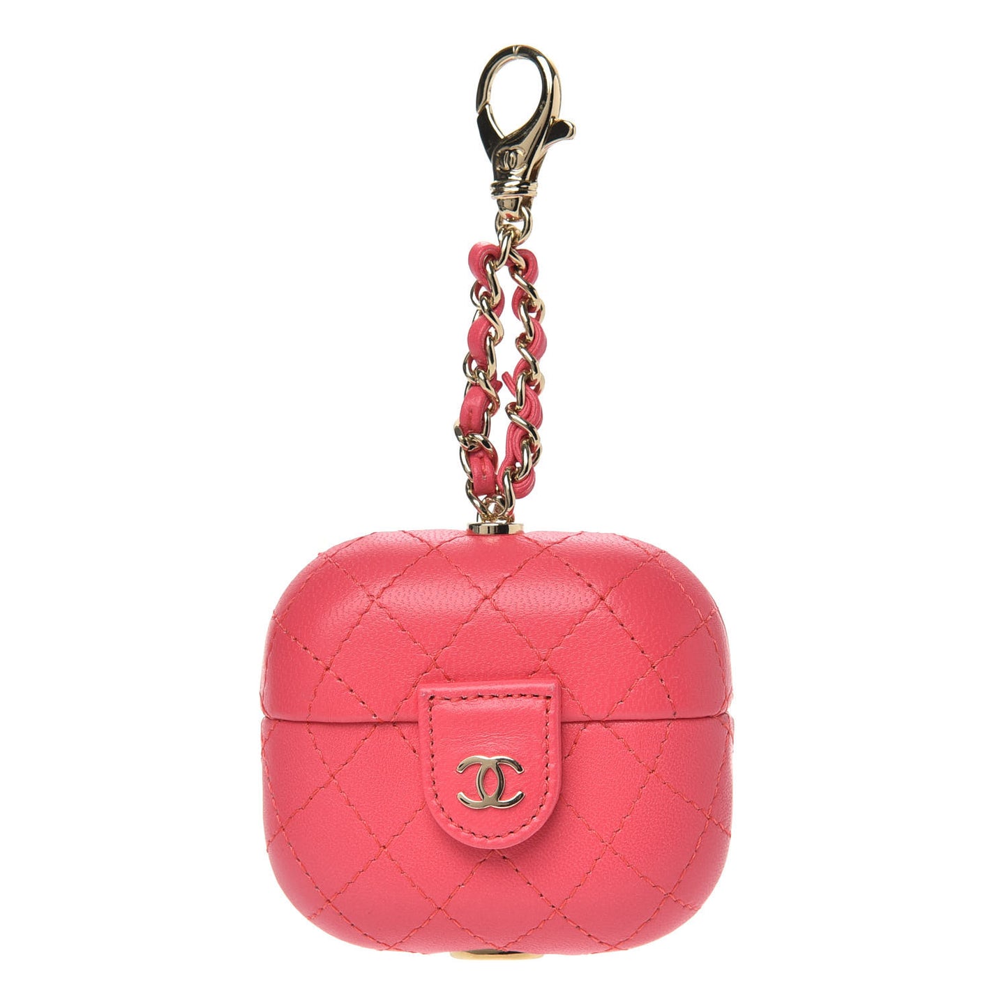 Lambskin Quilted Airpods Pro Case With Chain Pink